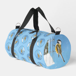 Chickadee Winter Feeder Painting Original Bird Art Duffle Bag