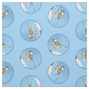 Chickadee Winter Feeder Painting Original Bird Art Fabric