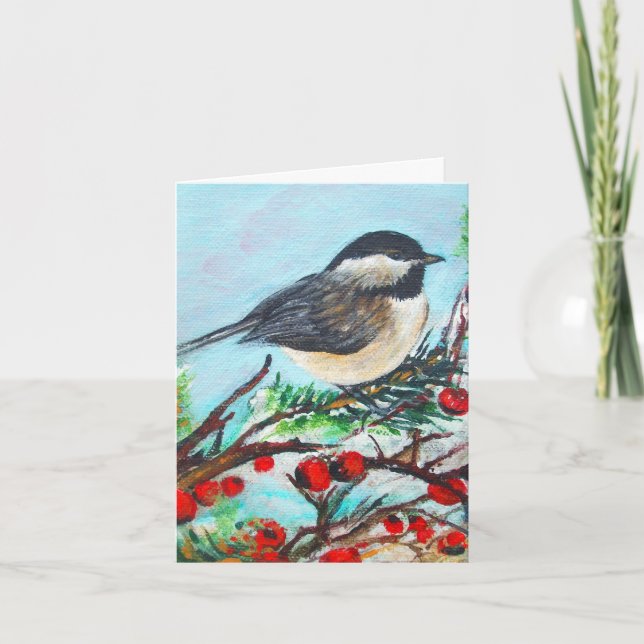 Chickadee Winter Note Card (Front)