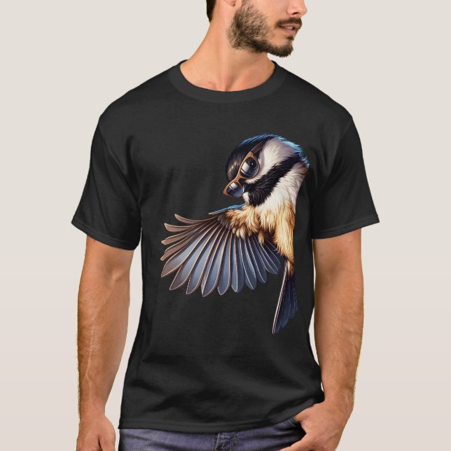 Chickadee With Sunglasses Funny Say Hi Bird Lover T-Shirt (Front)