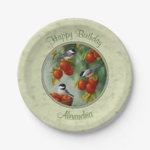 Chickadees and Apple Tree Green Paper Plate