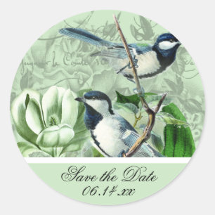 Chickadees and Magnolias Save the Date Stickers