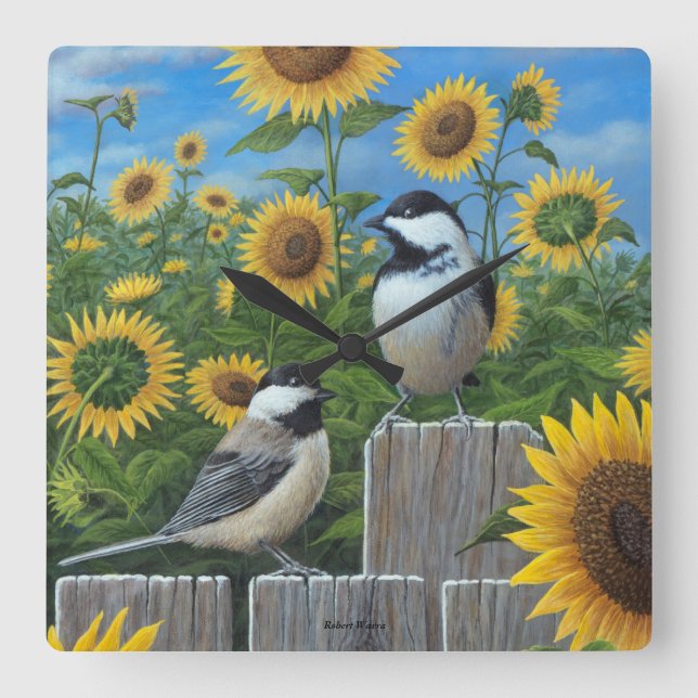 Chickadees and Sunflowers Wall Clock (Front)