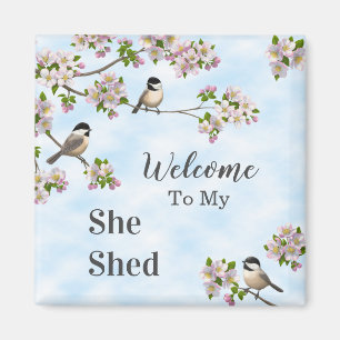 Chickadees & Apple Blossoms She Shed Personalize Magnet