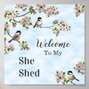 Chickadees & Apple Blossoms She Shed Personalize Poster