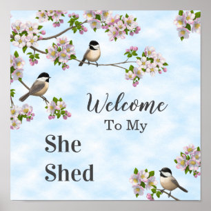 Chickadees & Apple Blossoms She Shed Personalize Poster
