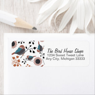 Chickadees Berries And Flowers Pattern Return Address Label