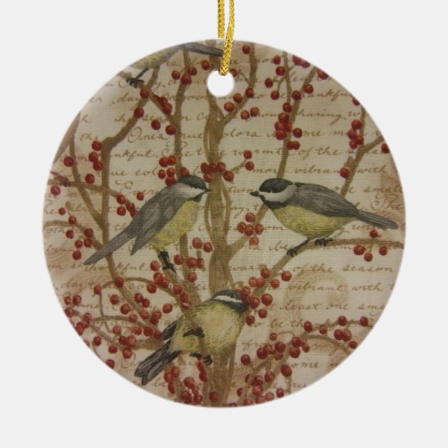 Chickadees Ceramic Tree Decoration (Front)
