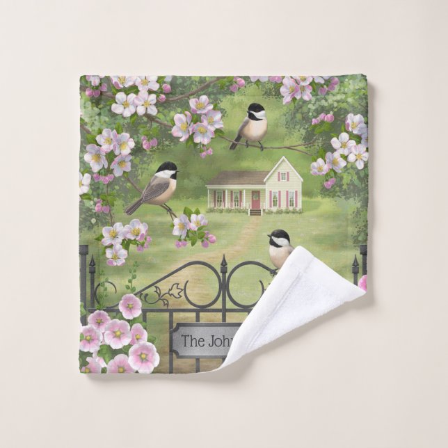 Chickadees Flowers Victorian Farmhouse Bath Towel Set (Wash Cloth)