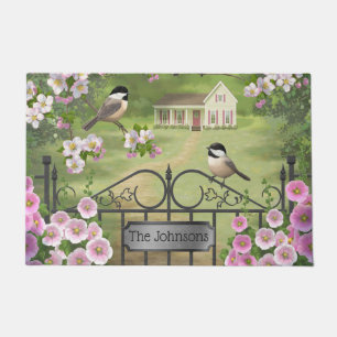 Chickadees Flowers Victorian Farmhouse Doormat