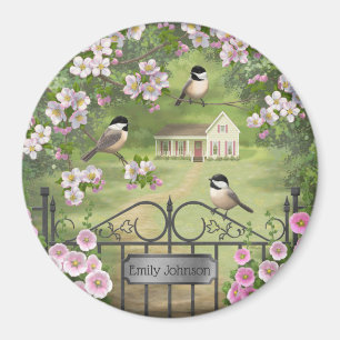 Chickadees Flowers Victorian Farmhouse Magnet