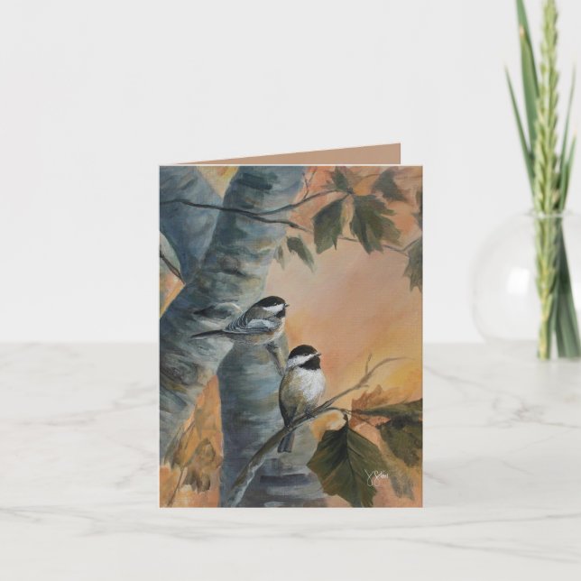 "Chickadees" hand painted Card (Front)