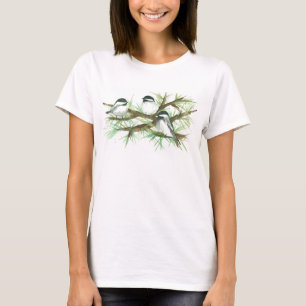 Chickadees in a Tree Watercolor Birds T-Shirt