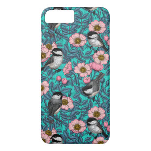 Chickadees in the wild rose, pink and blue Case-Mate iPhone case