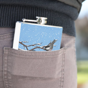 Chickadees in winter hip flask