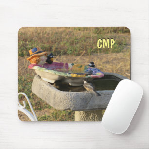 Chickadees on cute bird bath mouse pad