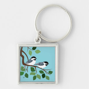 Chickadees on Tree Branch Key Ring