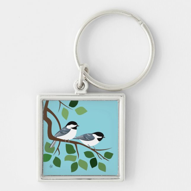 Chickadees on Tree Branch Key Ring (Front)