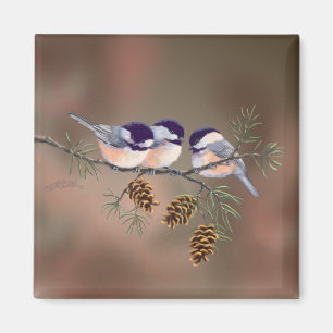 CHICKADEES & PINECONES by SHARON SHARPE Magnet