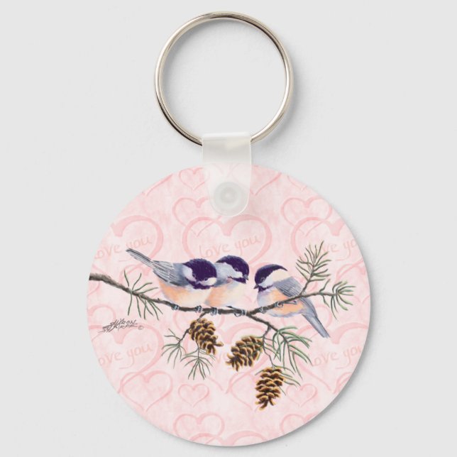 CHICKADEES & PINECONESby SHARON SHARPE Key Ring (Front)