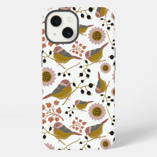 Chickadees Pink Gold Pattern iPhone 13 Case
