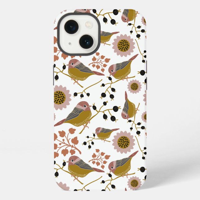 Chickadees Pink Gold Pattern iPhone Case (Back)