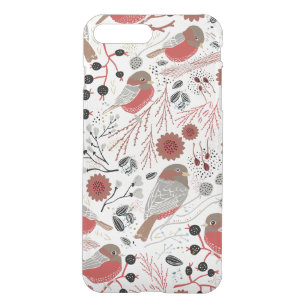 Chickadees Red Grey Pattern With Floral iPhone 8 Plus/7 Plus Case