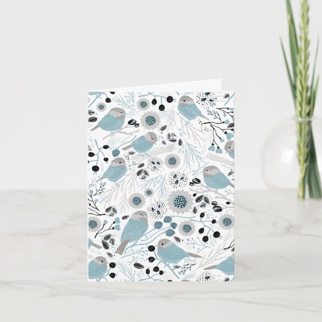 Chickadees Sweet Blue Black Grey Thank You Card (Front)