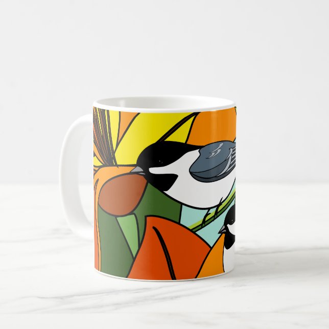 Chickadees With Flower Coffee Mug (Front Left)