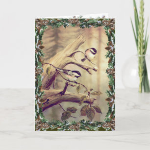 CHICKADEES & WREATH by SHARON SHARPE Holiday Card
