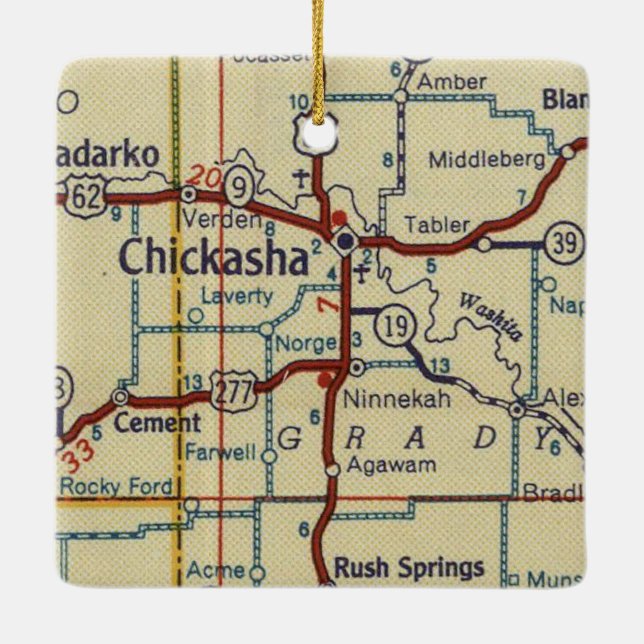 Chickasha OK Vintage Map Ceramic Ornament (Back)