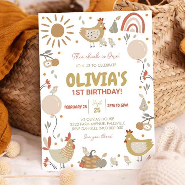 Chicken 1st Birthday Invitation Fall Party (Creator Uploaded)