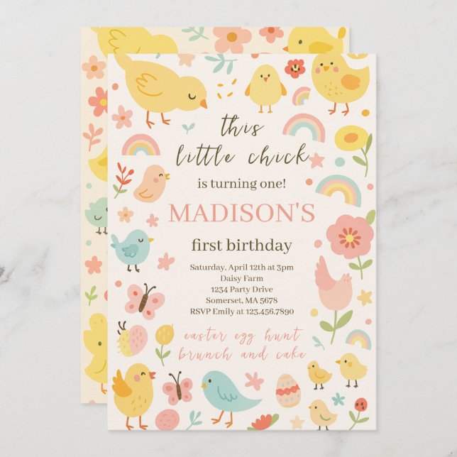 Chicken 1st Birthday Party Invitation (Front/Back)