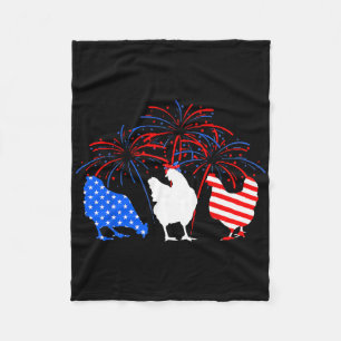Chicken 4th Of July Firework American Flag Chicken Fleece Blanket