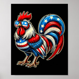 Chicken American Flag Usa Farmer Funny 4th Of July Poster