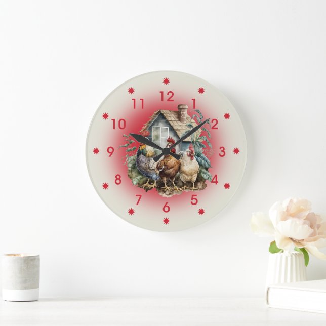Chicken and Chicken House Farm Large Clock (Home)