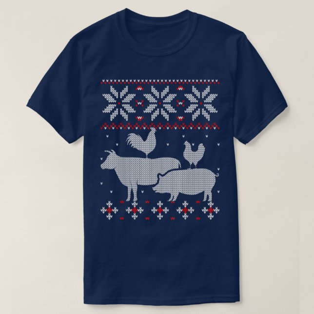 Chicken And Cow Ugly Christmas Sweater, Cattle Far T-Shirt (Design Front)