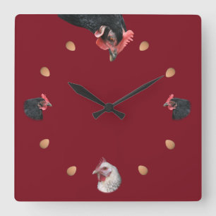 Chicken and egg square wall clock
