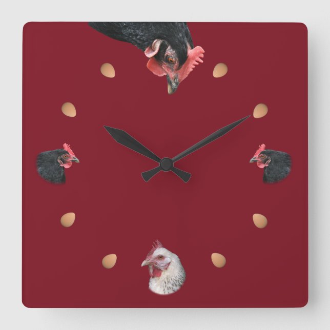 Chicken and egg square wall clock (Front)