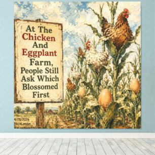 Chicken And Eggplant Farm Surreal Country Cartoon Canvas Print