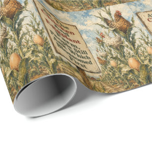 Chicken And Eggplant Farm Surreal Country Cartoon Wrapping Paper