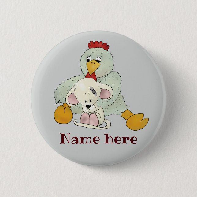 Chicken and mouse personalized 6 cm round badge (Front)