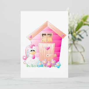 Chicken and Pink Hen House with Flowers Invitation