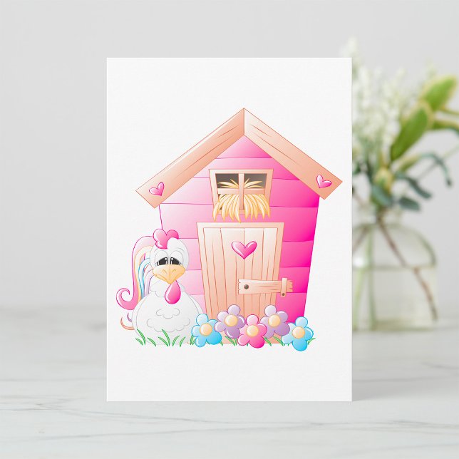Chicken and Pink Hen House with Flowers Invitation (Creator Uploaded)
