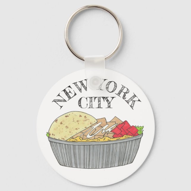 Chicken and Rice Platter Plate NYC Halal Cart Food Key Ring (Front)