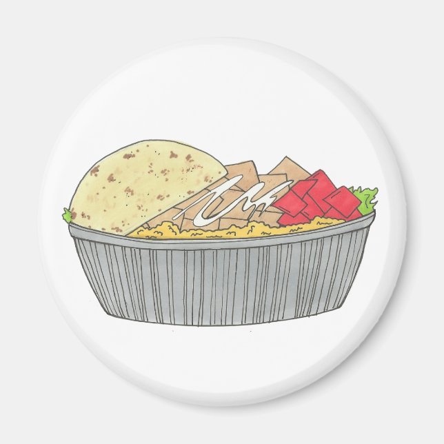 Chicken and Rice Platter Plate NYC Halal Cart Food Magnet (Front)