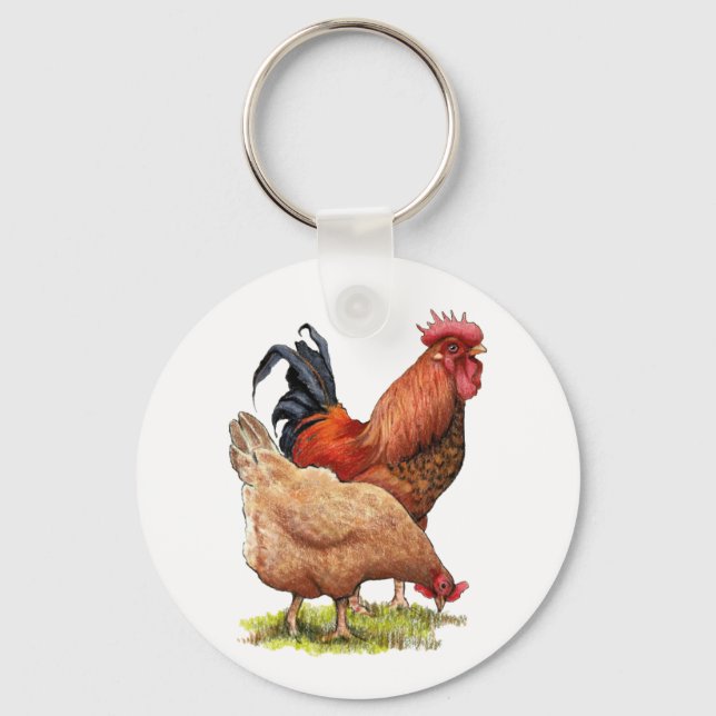 Chicken And Rooster Art, Poultry, Farm Animals Key Ring (Front)