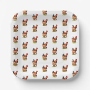 Chicken And Rooster Art, Poultry, Farm Animals Paper Plate