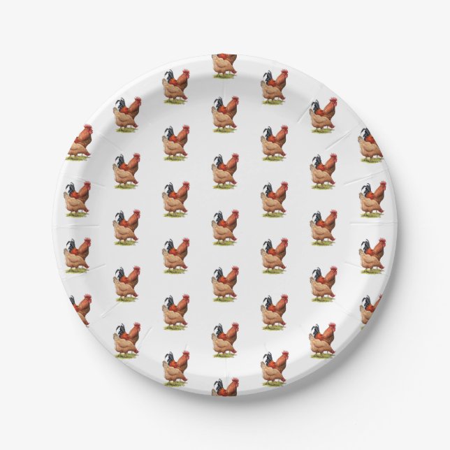 Chicken And Rooster Art, Poultry, Farm Animals Paper Plate (Front)