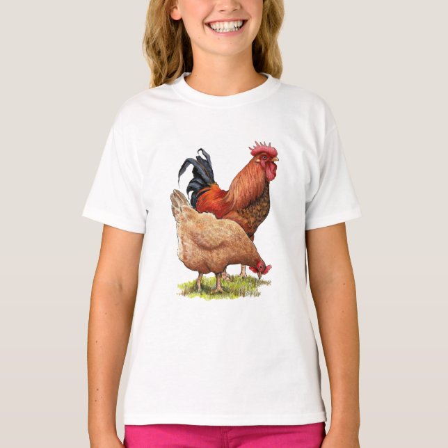Chicken And Rooster Art, Poultry, Farm Animals T-Shirt (Front)